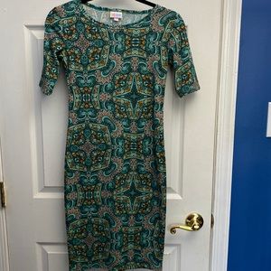 NWOT LulaRoe Julia Body Con Printed Dress, XXS
